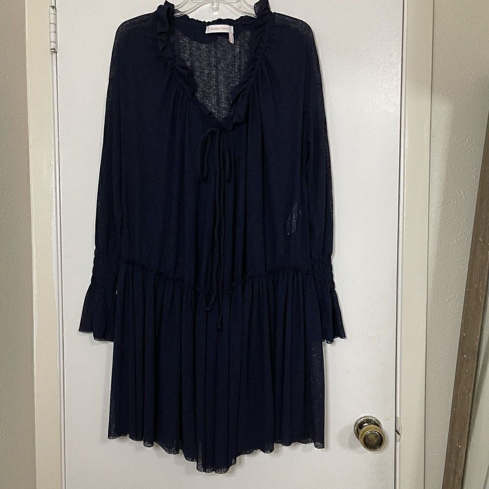 See by Chloe navy knit boho drop waist tunic dress size US small